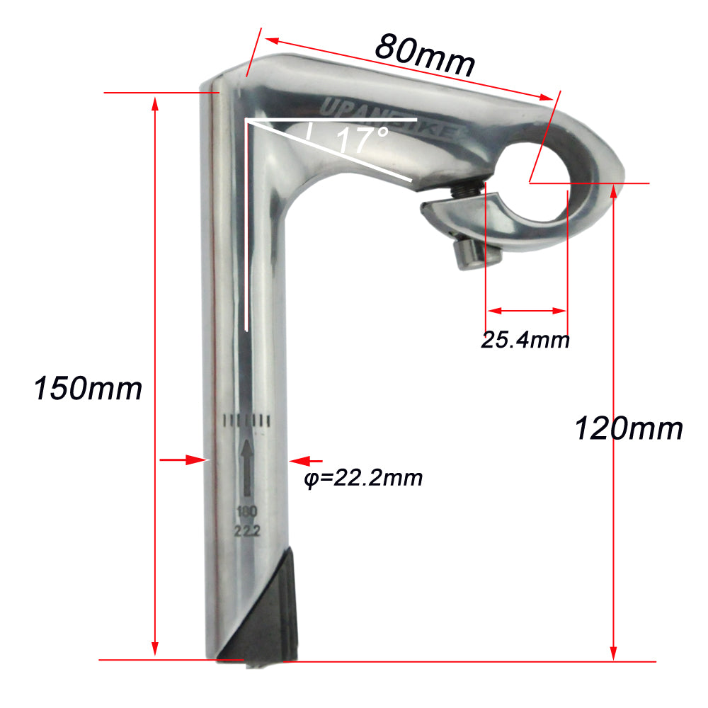 UPANBIKE Bike Stem 22.2mm*25.4mm Aluminum Alloy Gooseneck Shape 40mm/80mm Stem B002 - UPANBIKE